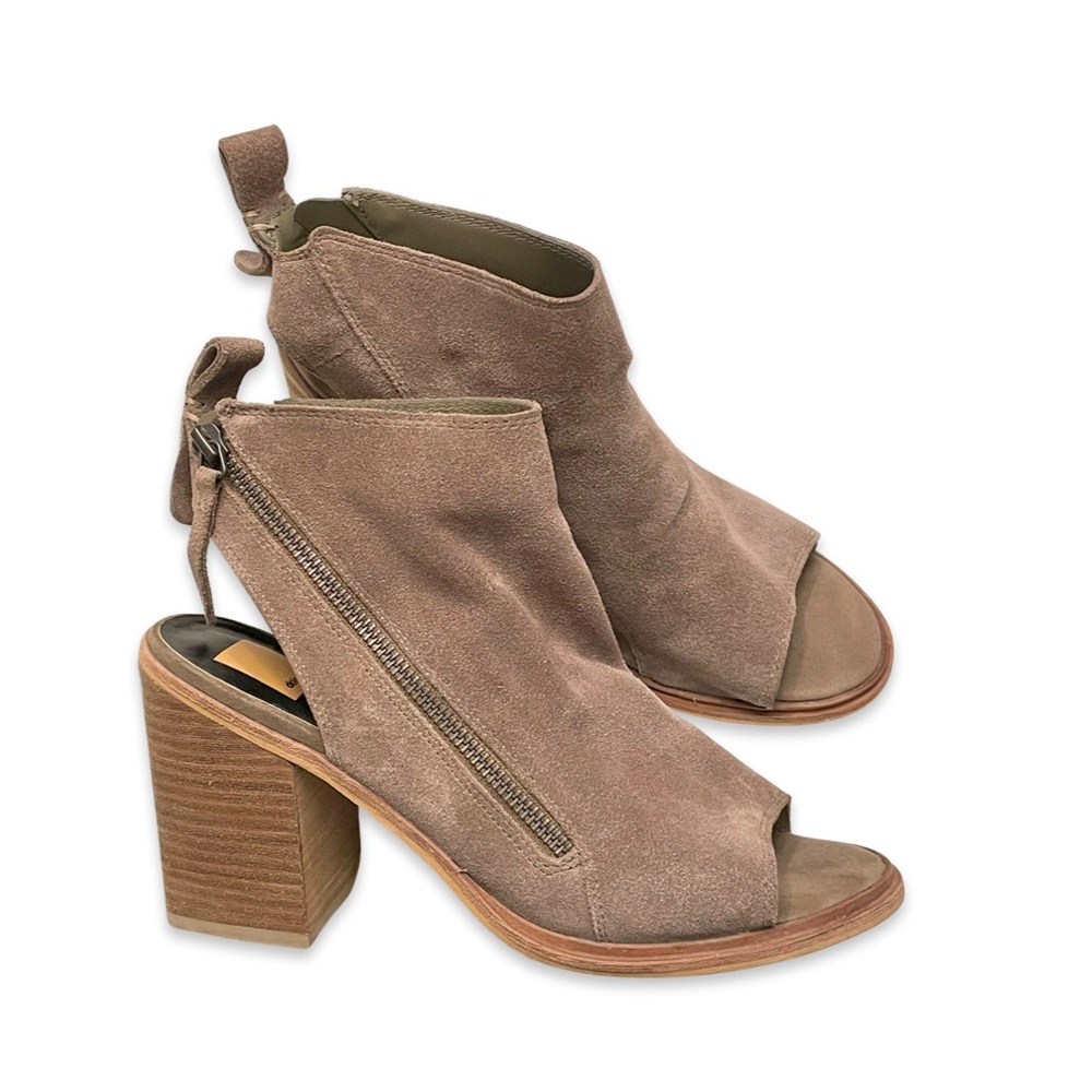 Dolce Vita Suede Leather Peep-Toe Side-Zip Stacked Heel Bootie Size 9